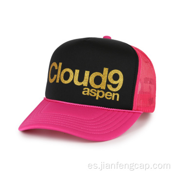 Gorra de béisbol de malla combinada de color con estampado brillante